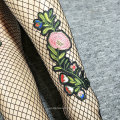 Custom floral embroidered patches fishnet pantyhose privated logo mesh women stockings